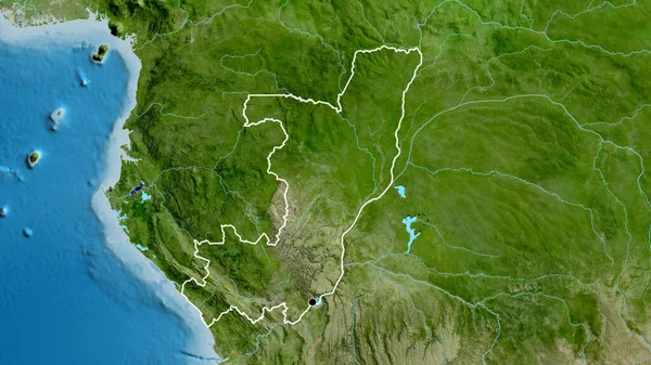 Close Zona Fronteira República Congo Num Mapa Por Satélite Ponto — Fotografia de Stock