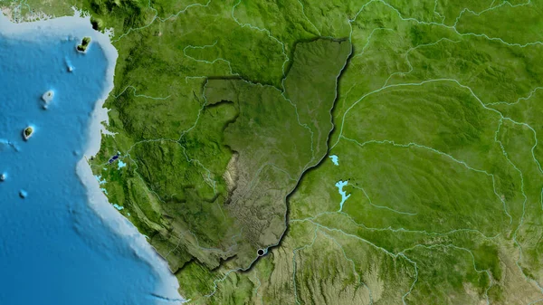 Närbild Republiken Kongos Gränsområde Med Ett Mörkt Överdrag Satellitkarta Huvudpunkt — Stockfoto
