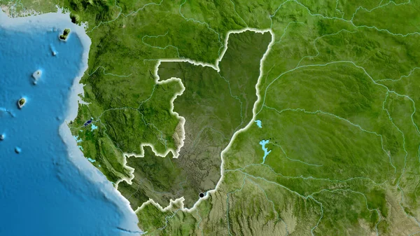 刚果共和国边境地区的特写镜头 用卫星地图上的黑暗阴影突出显示 资本点 风靡全国 — 图库照片