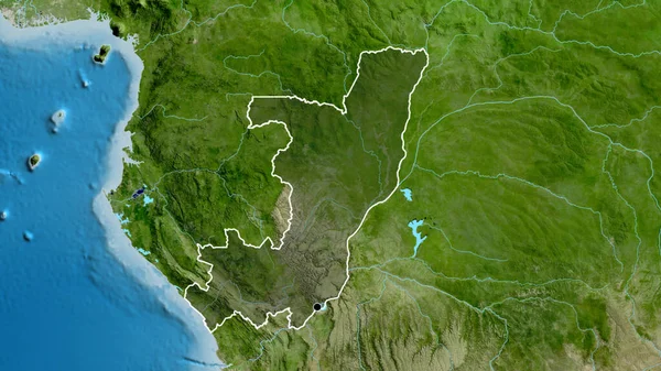 Närbild Republiken Kongos Gränsområde Med Ett Mörkt Överdrag Satellitkarta Huvudpunkt — Stockfoto