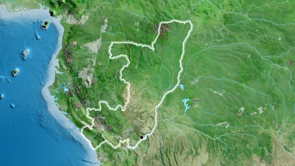 Närbild Republiken Kongos Gränsområde Satellitkarta Huvudpunkt Glow Runt Landet Form — Stockfoto
