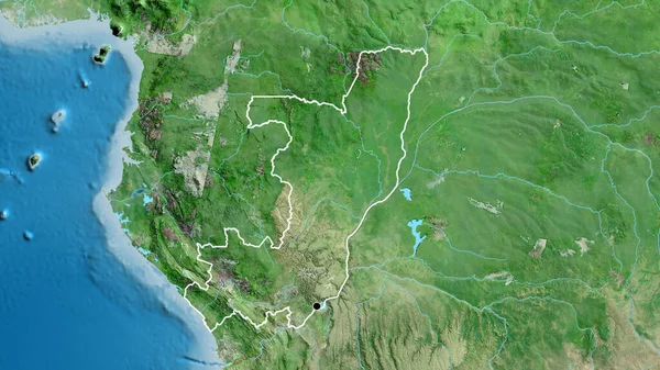 Nahaufnahme Des Grenzgebiets Der Republik Kongo Auf Einer Satellitenkarte Kapitalpunkt — Stockfoto