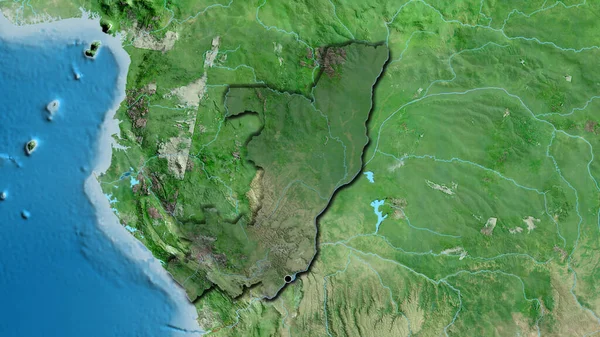 Kongo Cumhuriyeti Sınırına Yakın Çekim Uydu Haritasında Koyu Bir Örtüyle — Stok fotoğraf