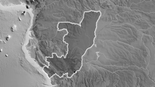 Крупный План Приграничной Зоны Республики Конго Выделяющийся Тёмным Наложением Карту — стоковое фото