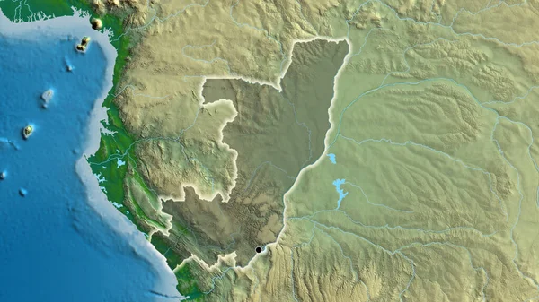 Närbild Republiken Kongos Gränsområde Med Ett Mörkt Överdrag Fysisk Karta — Stockfoto
