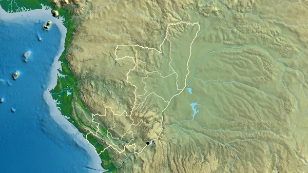 コンゴ国境地域とその地域の境界線の物理的な地図上のクローズアップ 資本ポイント 全国の概要 — ストック写真