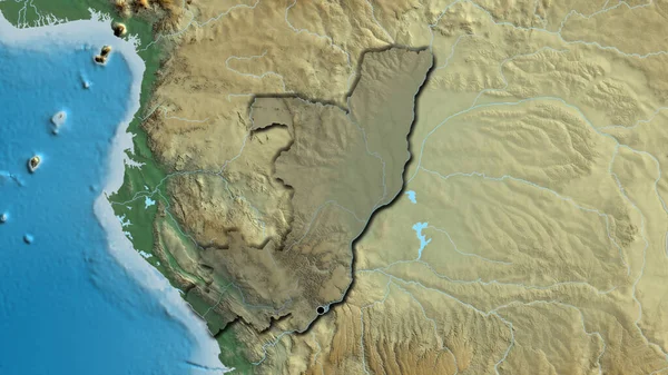 Close Republic Congo Border Area Highlighting Dark Overlay Relief Map — Stok Foto