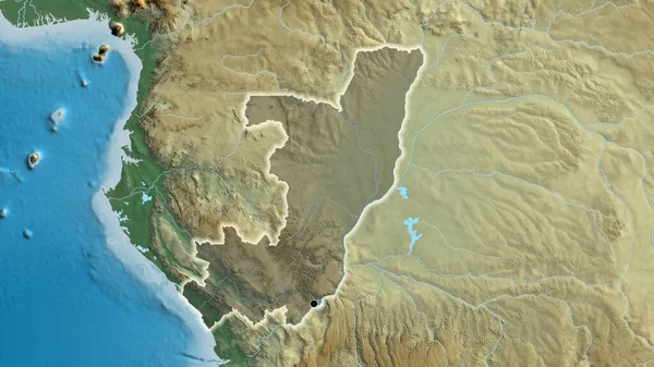 Kongói Köztársaság Határterületének Közelsége Amely Egy Domborzati Térképen Sötét Felülettel — Stock Fotó