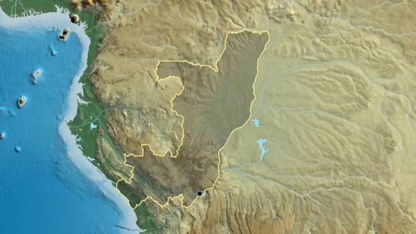 刚果共和国边境地区的特写镜头突出显示了救济地图上的黑暗阴影 资本点 国家形貌概述 — 图库照片