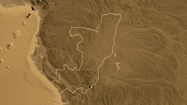 Närbild Republiken Kongos Gränsområde Karta Över Sepiahöjder Huvudpunkt Skissera Runt — Stockfoto