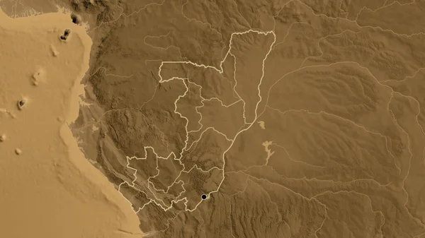 Kongo Cumhuriyeti Sınırına Bölgesel Sınırlarına Bir Sepya Yükseklik Haritasında Yakın — Stok fotoğraf