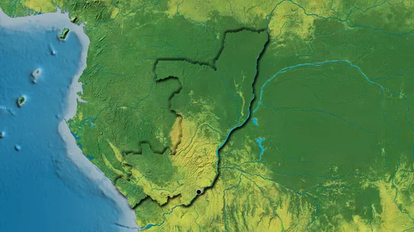 Close Republic Congo Border Area Topographic Map Capital Point Bevelled — Stock Photo, Image