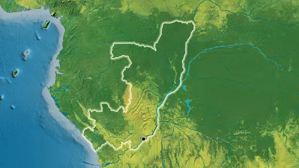 Close Zona Fronteiriça República Congo Num Mapa Topográfico Ponto Capital — Fotografia de Stock