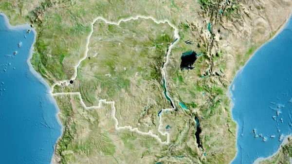 Close Dari Republik Demokratik Kongo Daerah Perbatasan Pada Peta Satelit — Stok Foto