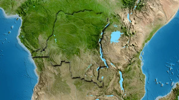 衛星地図上のコンゴ民主共和国国境地域の閉鎖 資本ポイント 国の形の縁が隠されている — ストック写真
