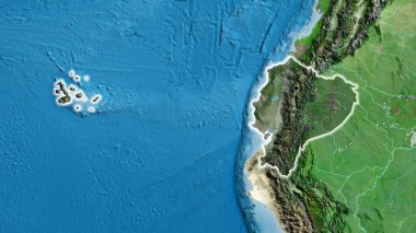 Ekvador sınır bölgesinin, uydu haritasında koyu bir örtüyle ışıklandırılması. Ana nokta. Ülke çapında parıltı. 