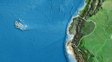 Ekvador sınır bölgesinin, uydu haritasında koyu bir örtüyle ışıklandırılması. Ana nokta. Ülke şekli etrafında özet geç. 