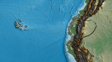 Ekvador sınır bölgesinin yakın plan haritası. Ana nokta. Ülkenin kıvrımlı kenarları. 