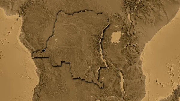 Demokratik Kongo Cumhuriyeti Sınırının Yakınındaki Bir Sepia Yükseklik Haritasında Ana — Stok fotoğraf