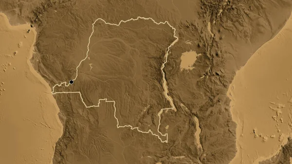 Närbild Demokratiska Republiken Kongos Gränsområde Karta Över Sepiahöjder Huvudpunkt Skissera — Stockfoto