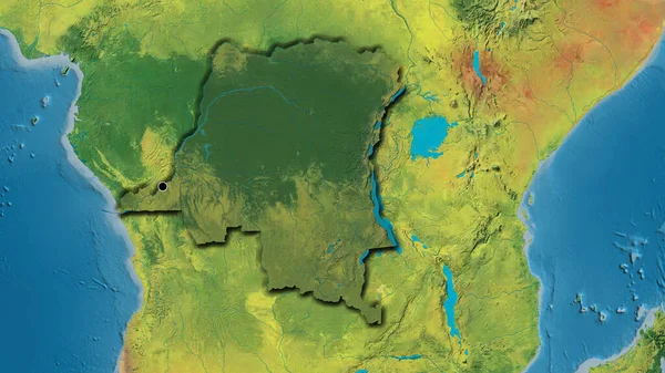 コンゴ民主共和国の国境付近のクローズアップは 地形図上の暗いオーバーレイで強調表示されます 資本ポイント 国の形の縁が隠されている — ストック写真