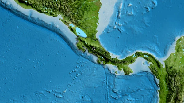 衛星地図上のコスタリカ国境地帯の閉鎖 資本ポイント 国の形の縁が隠されている — ストック写真
