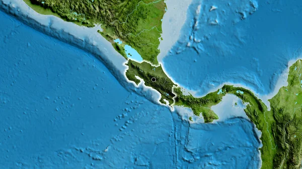 Närbild Costa Rica Gränsområdet Markera Med Mörk Överlagring Satellitkarta Huvudpunkt — Stockfoto