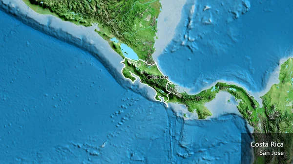 Primer Plano Zona Fronteriza Costa Rica Mapa Satelital Punto Capital — Foto de Stock