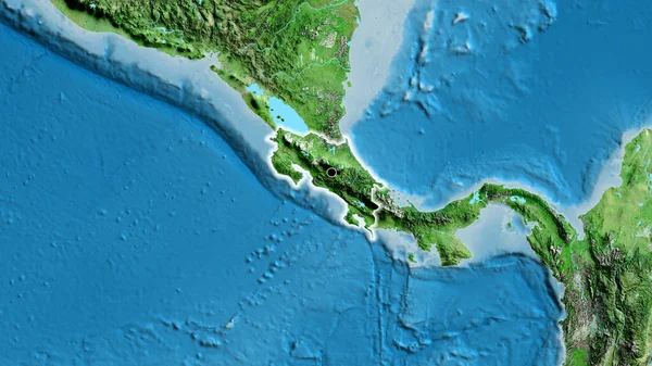 衛星地図上のコスタリカ国境地帯の閉鎖 資本ポイント 全国に光る — ストック写真