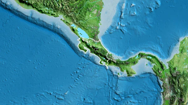 衛星地図上のコスタリカ国境地帯の閉鎖 資本ポイント 全国の概要 — ストック写真