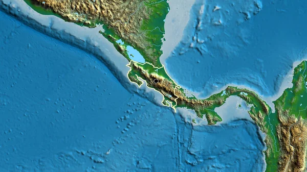 Kosta Rika Sınırına Fiziksel Bir Haritayla Yakın Plan Ana Nokta — Stok fotoğraf