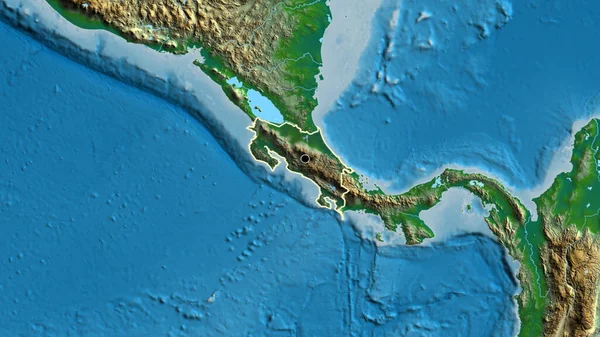 Zbliżenie Strefy Przygranicznej Kostaryki Podkreślając Ciemnymi Nakładkami Fizyczną Mapę Główny — Zdjęcie stockowe