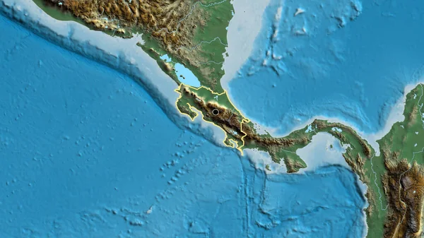 Close Van Het Grensgebied Van Costa Rica Een Reliëfkaart Hoofdpunt — Stockfoto