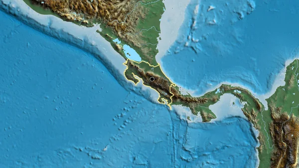 コスタリカ国境地域のクローズアップは 救援地図上の暗いオーバーレイで強調しています 資本ポイント 全国の概要 — ストック写真