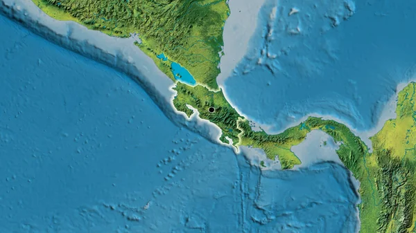 Zbliżenie Strefy Przygranicznej Kostaryki Mapie Topograficznej Główny Punkt Blask Wokół — Zdjęcie stockowe