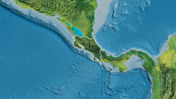 Detailní Záběr Pohraniční Oblasti Kostariky Zvýrazňující Tmavou Vrstvu Topografické Mapě — Stock fotografie