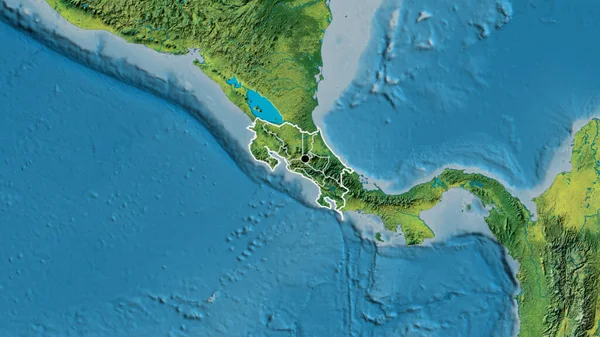 Närbild Costa Ricas Gränsområde Och Dess Regionala Gränser Topografisk Karta — Stockfoto