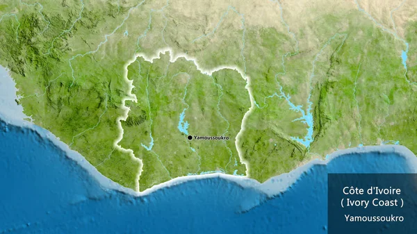 Primer Plano Zona Fronteriza Costa Marfil Mapa Satelital Punto Capital — Foto de Stock