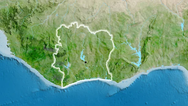 Close Área Fronteira Costa Marfim Mapa Satélite Ponto Capital Brilho — Fotografia de Stock