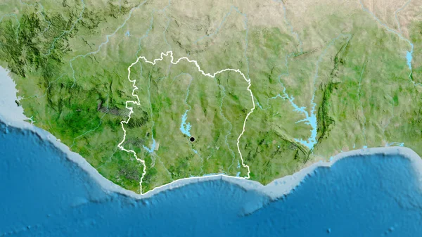 Close Área Fronteira Costa Marfim Mapa Satélite Ponto Capital Esboço — Fotografia de Stock