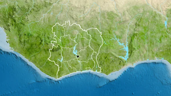 Крупный План Приграничной Зоны Кот Ивуара Региональных Границ Спутниковой Карте — стоковое фото