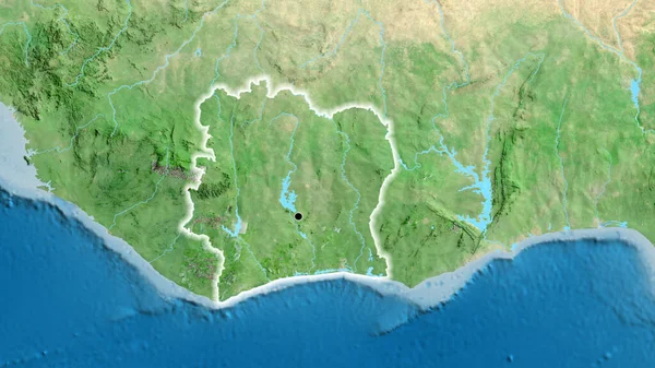 衛星地図上の象牙海岸国境地域の閉鎖 資本ポイント 全国に光る — ストック写真