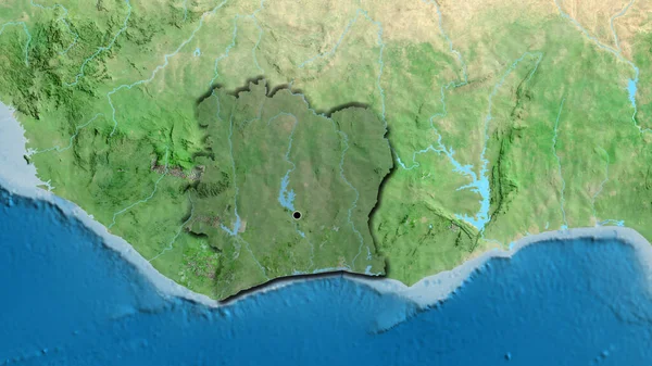 衛星地図上の暗いオーバーレイで強調象牙海岸境界領域のクローズアップ 資本ポイント 国の形の縁が隠されている — ストック写真
