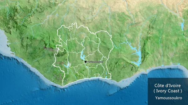 Primer Plano Zona Fronteriza Costa Marfil Sus Fronteras Regionales Mapa — Foto de Stock