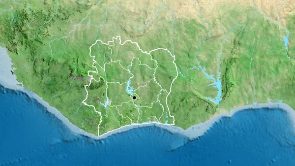 Крупный План Приграничной Зоны Кот Ивуара Региональных Границ Спутниковой Карте — стоковое фото