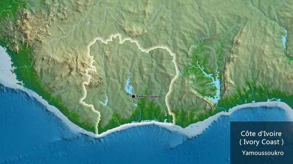 Primer Plano Zona Fronteriza Costa Marfil Mapa Físico Punto Capital — Foto de Stock