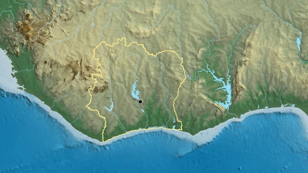 在一张救济地图上对象牙海岸边境地区进行了密切监视 资本点 国家形貌概述 — 图库照片