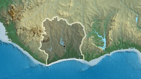 象牙海岸国境付近のクローズアップは 救援地図上の暗いオーバーレイで強調表示されます 資本ポイント 全国に光る — ストック写真