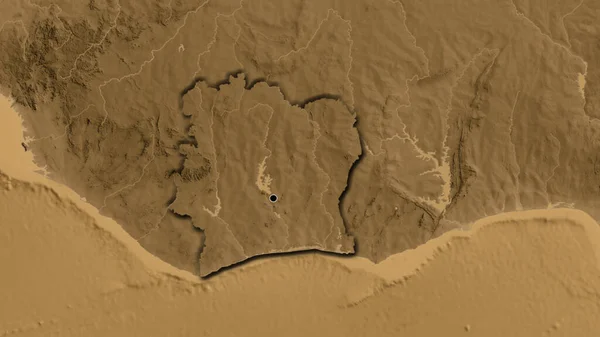 Крупный План Приграничной Зоны Кот Ивуара Карте Высоты Сепии Отличный — стоковое фото