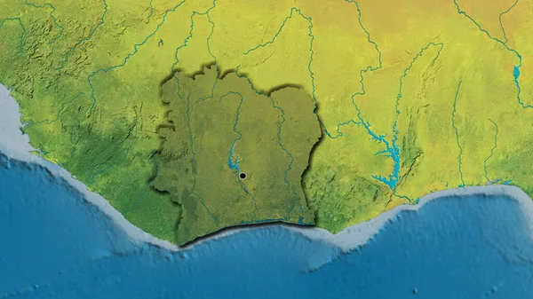 Közelkép Elefántcsontparti Határ Menti Területről Amely Egy Topográfiai Térképen Sötét — Stock Fotó